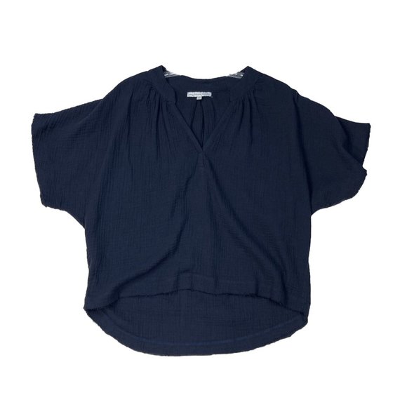 *Young Fabulous & Broke Boxy Textured Top Womens Sm Navy Blue Raw Edge Dolman - Picture 1 of 4